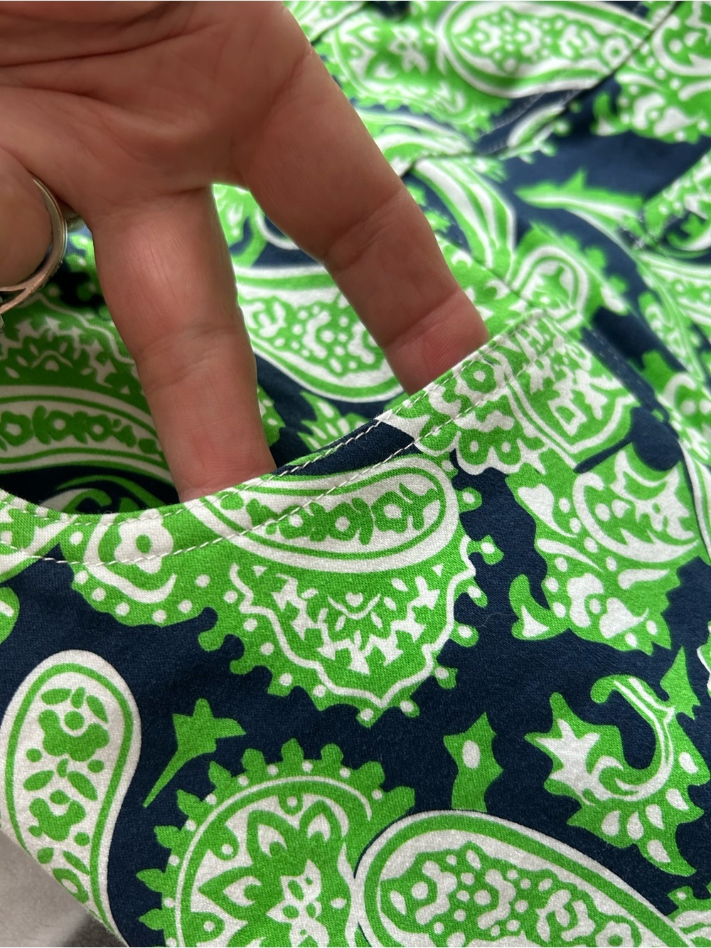 Gretchen Scott Designs Navy and Lime Green Paisley Pant - Picture 9 of 10